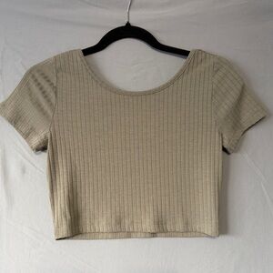 Double Zero Womens Ribbed Crop Top Size Small Tan Low Back Preppy Stretchy Basic